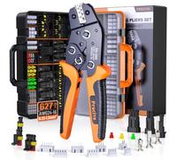 Alicates Crimpadora Profesional, Kit Terminales Eléctricos, 0.25-1.5mm² AWG23-16, para DuPont JST XH AMP Deutsch, Crimpadora Terminales para Auto, Cuadros de Control, Electrónica y Bricolaje