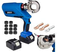 Alicates hidráulicos recargables, herramienta de crimpado eléctrica de 18 V, 60/120 kN con troqueles 11/12 para terminales de cobre y aluminio de 300/400 mm², 2 baterías