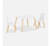 Alice's Garden sweeek-Mesa Cuadrada Infantil de Madera de Pino con 2 sillas Blanco - 60x60x43 cm