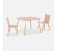 Alice's Garden sweeek-Mesa Cuadrada Infantil de Madera de Pino con 2 sillas Rosa - 60x60x43 cm