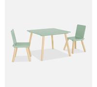 Alice's Garden sweeek-Mesa Cuadrada Infantil de Madera de Pino con 2 sillas Verde - 60x60x44 cm