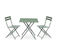 Alice's Garden sweeek-Set Mesa de jardín bistró Plegable de Acero con 2 sillas, 70cm Verde grisáceo - 70x70x71 cm