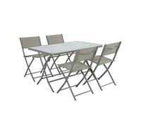Alice's Garden sweeek- Set Mesa de jardín Plegable de textileno y Acero con 4 sillas Verde Kaki - 125x76x70 cm