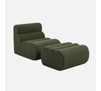 Alice's Garden sweeek-Sillón envasado al vacío de Borreguito Texturizado con reposapiés, Nova, Verde Kaki, 81x99x75 cm