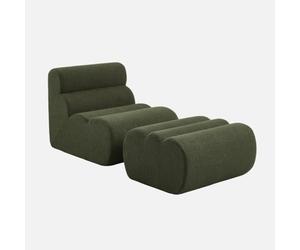Alice's Garden sweeek-Sillón envasado al vacío de Borreguito Texturizado con reposapiés, Nova, Verde Kaki, 81x99x75 cm