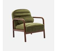Alice's Garden sweeek-Sillón escandinavo de Madera de hevea teñida de Nogal y Tela de Terciopelo Verde Kaki - 66x82x77 cm