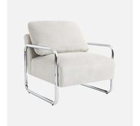 Alice's Garden sweeek-Sillón Vintage de Tela Chenilla con Estructura cromada, Joe, Blanco Roto, 72x80x80 cm