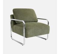 Alice's Garden sweeek-Sillón Vintage de Tela Chenilla con Estructura cromada, Joe, Verde Kaki, 72x80x80 cm