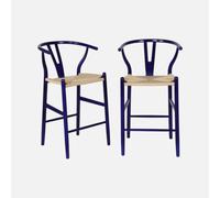 Alice's Garden sweeek-Taburete de Bar Vintage de Madera de Haya y Cuerdas, Set de 2 Azul - 55x55x97 cm