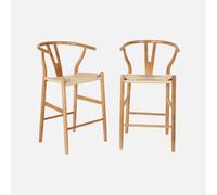Alice's Garden sweeek-Taburete de Bar Vintage de Madera de Haya y Cuerdas, Set de 2 Natural - 55x55x97 cm