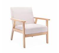 Alice's Home - Sillón escandinavo de madera y tela crema. Isak. 64 x 69,5 x 73 cm