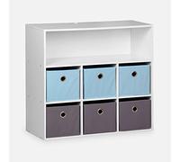 Alice's Home sweeek - Mueble con almacenaje para niño, Blanco - Camilo - con 7 Compartimentos y 6 cestas Grises y Azules