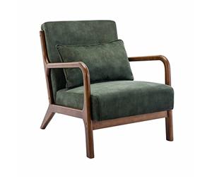 Alice's Home sweeek - Sillón de Terciopelo Caqui, Patas de Madera de hevea teñida de Color Nogal Claro, 1 Asiento Recto Fijo, Patas de compás escandinavas