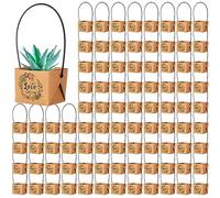 Aliceset 100 bolsas de regalo para suculentas con mango de plástico, caja de regalo de papel kraft, cesta de regalo para baby shower, boda, fiesta, no incluye maceta, 2.2 x 2.2 x 2.1 pulgadas