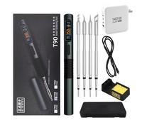 ALIENTEK Kit de soldador digital de 140 W, T90 de calentamiento rápido, temperatura ajustable PD3.1/QC, pantalla OLED digital portátil tipo C, bolígrafo de soldadura USB C245 (juego de soldador T90B)