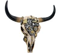 alikiki Steampunk - Decoración de pared de calavera de vaca occidental, escultura de pared de calavera de cabeza de toro occidental, arte de pared 3D, decoración colgante para sala de estar