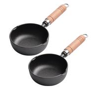 Alipis 2 Piezas Sartén Pequeña 11cm de Hierro Fundido para Huevos | Mango de Madera, Base Plana y Calentamiento Rápido, Negra, para Estufa, Horno y Parrilla