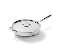 All-Clad Sartén de acero inoxidable 4406 de 3 capas de acero inoxidable con tapa de utensilios de cocina, 6 cuartos de galón, color plateado