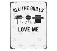 All The Grills Love Me Black White Metal Sign Versatile Wall-Art for Bathroom Hallway Entryway Mudroom Minimalist Decor 8 X 12 in
