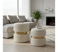 AllEquip Juego de 2 taburetes redondos de terciopelo para salón, dormitorio, habitación de los niños, baño, 2 tamaños (crema)