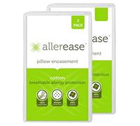 AllerEase, Protector de Almohada de algodón 100 % Transpirable para Dormir, tamaño Queen, 76 x 51 cm, Paquete de 2 Unidades, Blanco