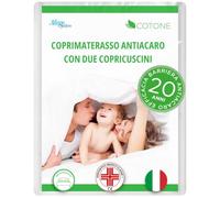 Allergosystem Juego de Funda de colchón antiácaros para Cama de Matrimonio de algodón con Cremallera de 170 x 200 cm y 2 Fundas de Almohada de 50 x 80 cm - Dispositivo médico antiácaros e
