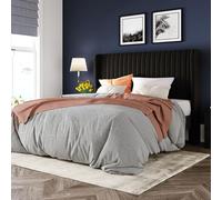 Allewie - Marco de Cama Queen, Cabecero Vertical de Terciopelo Negro, Tapizado, Listones de Madera Fuertes, No Necesita Somier, Fácil Montaje