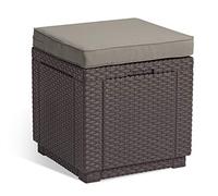 Allibert 206721 - Taburete con cojín, ratán sintético y plástico, diseño de Cubo, marrón