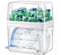 ALLILUYAA Contenedor Detergente Polvo para Lavandería y Baño 3 en 1 para Cápsulas y Hojas de Detergente y Bolsas de Basura, Caja con Tapa Dispensador Hermética Plástico Reutilizable - Transparente