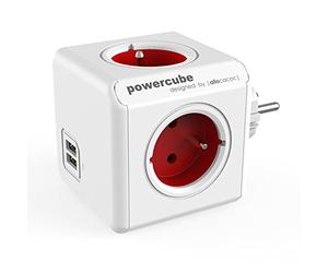 Allocacoc PowerCube Original USB Type E Interior 4AC Outlet(s) Rojo Base múltiple - Bases múltiples (Interior, 4 Salidas AC, Tipo E (FR), Rojo, CE, 16 A)