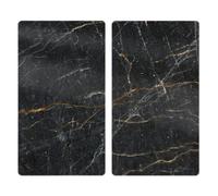 Allstar Cocina de mármol Negro, Juego de 2 Unidades, Cubierta de Placa de cocción y Tabla de Cortar de Cristal, Silicona Vidrio Templado, Multicolor, 30 x 0,8 x 52 cm