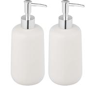 Allstar Dispensador de jabón Olinda con Forma cónica, dispensador de jabón de Mano en Acabado Mate, Fabricado en cerámica, Cabezal de Bomba Plateado, Capacidad 500 ml, 8 x 20 x 7,7 cm, Color Blanco