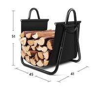 Almacén de madera de acero negro y textil 46X41X51CM, cesta para leña, almacé...