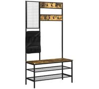 Almacén industrial - Perchero - Estante para zapatos - Mueble de entrada - Banco para zapatos - 8 perchas