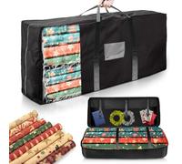Almacenamiento de papel de regalo, organizador de rollos de papel de regalo, impermeable, resistente al desgarro, tela Oxford 600D, bolsa de almacenamiento con compartimentos y manejo, 82 x 35 x 14 cm