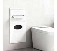 Almacenamiento de pared de nicho de ducha de acero inoxidable con cubo de basura integrado, estante empotrado y dispensador de toallas de papel, recipiente duradero de residuos de baño, 20 x 52 x 13,5