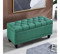 Almacenamiento de piel ecológica de alta calidad con asiento en P, reposapiés desmontable de piel sintética para sala de estar y dormitorio, color verde elegante, 80 x 40 x 45 cm / 31x16x18in