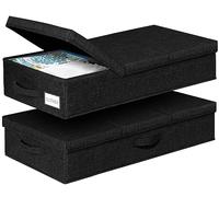 Almacenamiento debajo de la cama con tapas, juego de 2 cajas almacenaje organizadoras grandes para debajo de la cama con asa, plegables y resistentes para organizar ropa, zapatos, mantas, almohadas
