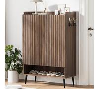 Almacenamiento versátil y Elegante - Armario Zapatero de 6 estantes Ajustables con Puertas y Ganchos metálicos - Sin Tiradores, Ideal para recibidor, Entrada o Sala