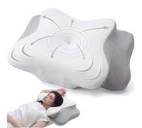 Almohada Cervicales y Cuello Viscoelastica, 2 en 1 Almohada Ergonómico Espuma de Memoria Almohada para Soporte de Cabeza/Cuello/Hombro,e Sueño y Tecnología de Enfriamiento,62x37x9/14cm (Blanc Gris)