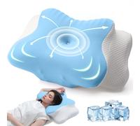 Almohada Cervicales y Cuello Viscoelastica, 2 en 1 Almohada Ergonómico Espuma de Memoria Almohada para Soporte de Cabeza/Cuello/Hombro,e Sueño y Tecnología de Enfriamiento,62x37x9/14cm (Azul)
