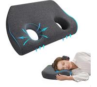 Almohada con agujero para las orejas para dormir, almohadas perforadoras para dormir de lado, almohada de espuma viscoelástica para dolor de oído para dormir con tapones para los oídos (gris oscuro)