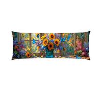 Almohada Corporal 30x90cm Larga cojin Jarrón de girasol - Almohada Embarazada - Almohadas Corporal para Dormir de Lado Extra Larga, Soporte Integral para Espalda y Caderas Terciopelo Funda Cojin m-881