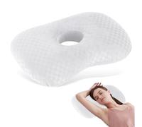 Almohada para Dormir de Lado, 44x32x8cm, Almohada Piercing con Agujero 10cm, Almohada Donut Cojín Ergonómica Extraíble, Mayor Altura de Relleno, Cuidado de Piercings para Aliviar Dolor Oído (Blanco)