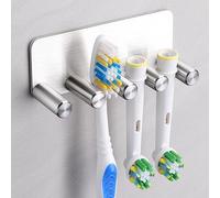 ALOCEO Soporte Cepillo Electrico para Baño sin Taladro, Porta Cepillo de Dientes Pared en Acero Inoxidable para 4 Cabezales de Cepillos de Dientes Eléctricos, Plateado