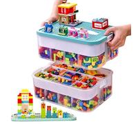 alouweekuky Caja Almacenaje para Lego con Tapa, 2 Capas Caja Almacenaje Plastico para Lego Organizadoras, Caja Almacenamiento Apilables Transparente para Guardar los Juguetes de los Niños