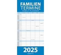 Alpha Edition - Planificador familiar azul 2025, 22 x 45 cm, calendario familiar con 5 columnas para citas, horarios, semanas, fechas de vacaciones DE/AT/CH, calendario internacional