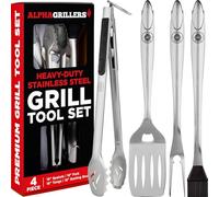 Alpha Grillers - Juego de herramientas para barbacoa de alta resistenciaEspátula extra gruesa de acero inoxidable, tenedor y pinzas. Incluye caja de regalo.Mejor para barbacoa y parrilla.Accesorios Alpha Grillers (45,72 cm).