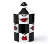 AlphaDesignLuxe Portavelas Decorativo Hecho a Mano para aromaterapia, Tarro de Vela de diseñador Italiano, decoración de Moda, jarrón de Mesa de Arte Moderno, Cara Femenina, Ojos, Labios, Centro de