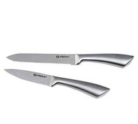 Alpina - Juego de 2 cuchillos de cocina profesionales, cuchillo de chef multifuncional, equipado para cocina, cuchillo multiusos de acero inoxidable, cuchillo de pan de 20 y 24 cm, color plateado